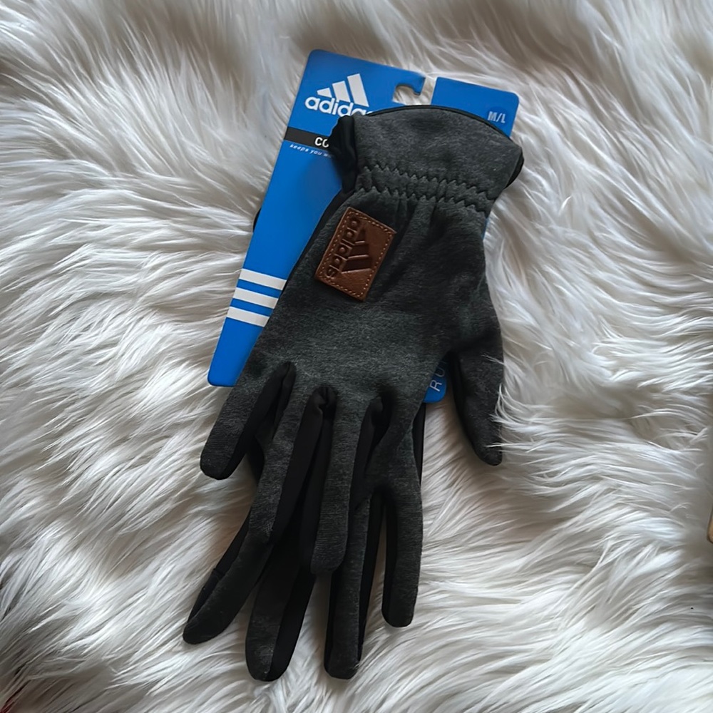 Adidas Running Classic Cold Ready Grey Gray Gloves with Logo